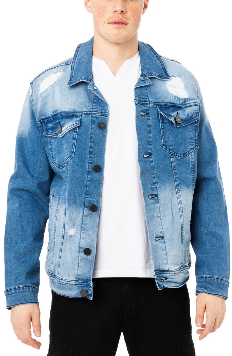 XRAY Washed Slim Denim Jacket, Main, color, Medium Blue