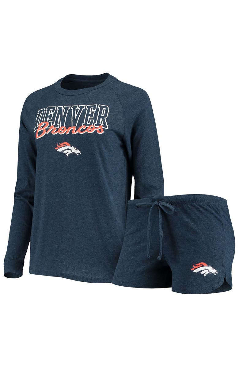 CONCEPTS SPORT Women's Concepts Sport Navy Denver Broncos Meter Knit Long Sleeve Raglan Top & Shorts Sleep Set, Main, color, 