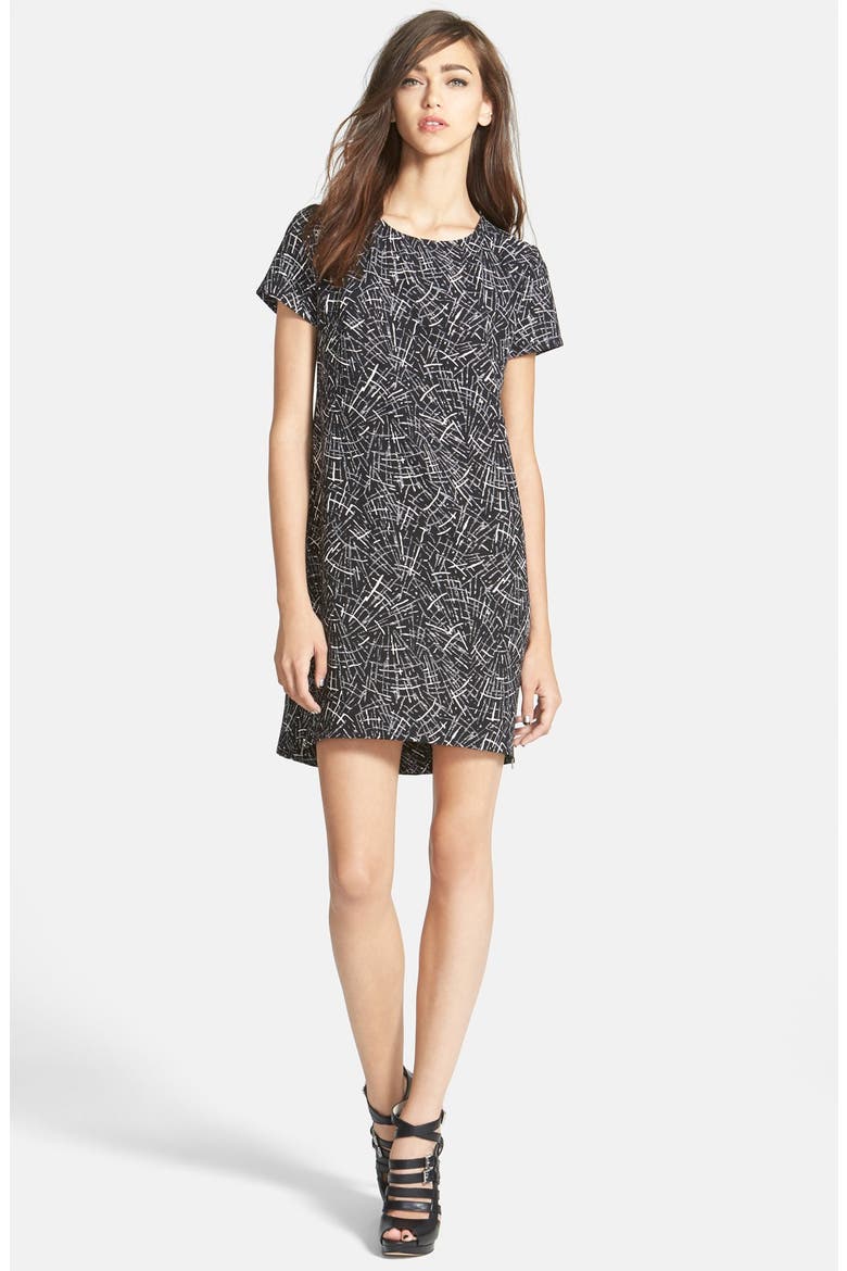 Crepe Print Shift Dress, Main, color, BLACK AND WHITE PRINT
