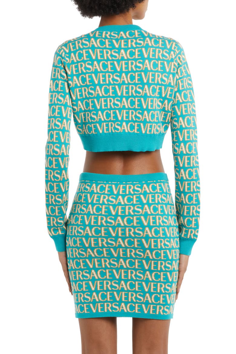 Metallic Logo Cotton Blend Crop Cardigan, Alternate, color, TURQUOISE LIGHT BLUE