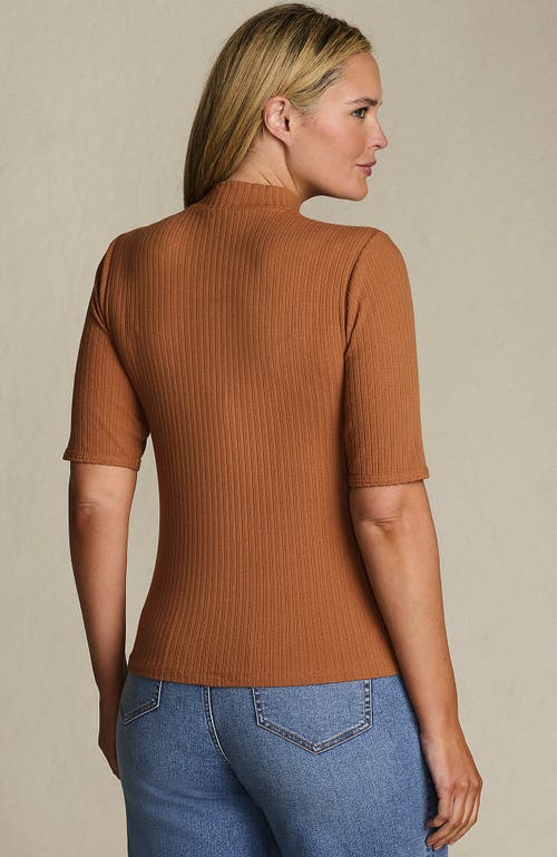 Lands' End Elbow Sleeve Pointelle Rib Mock Neck In Brown