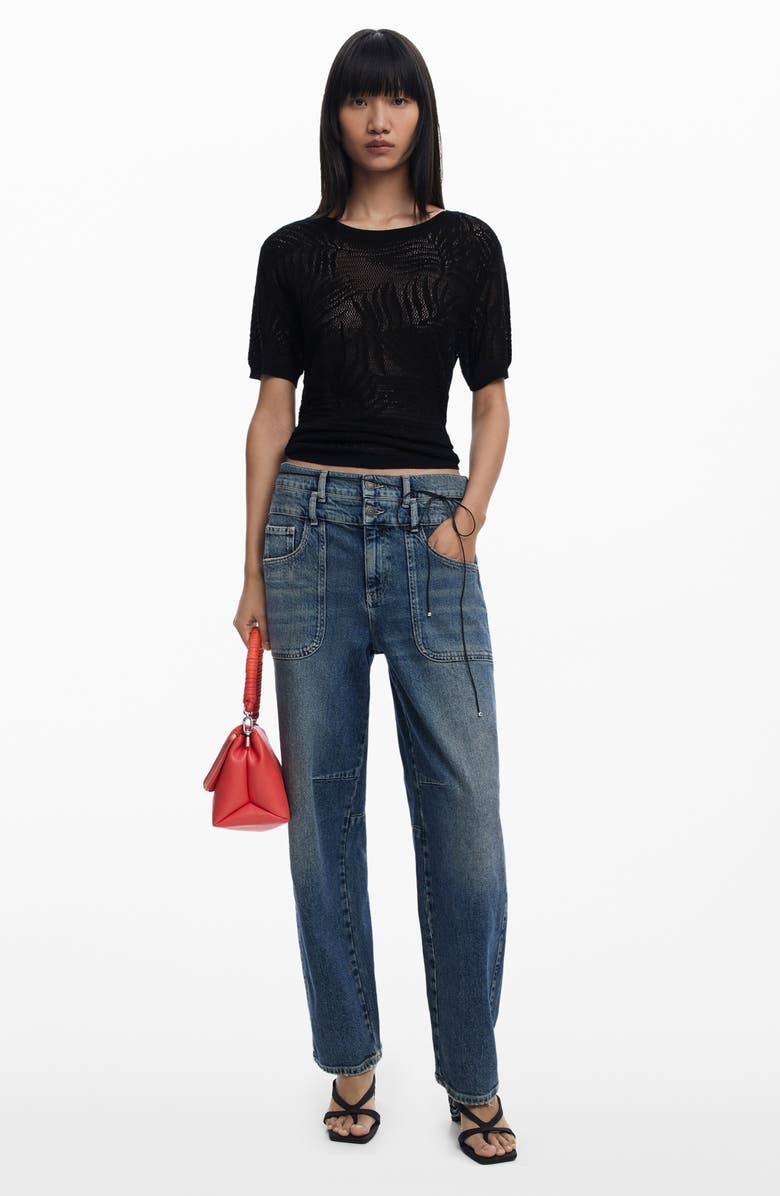 Desigual Lace Mesh Top, Alternate, color, Black