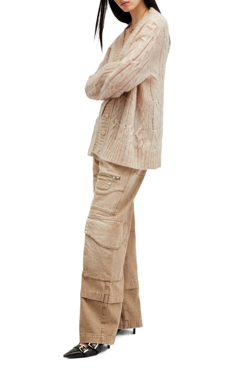 AllSaints Regan Open Stitch Mohair & Wool Blend Longline Cardigan, Alternate, color, 