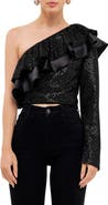 Endless Rose One-Shoulder Sequin & Velvet Top