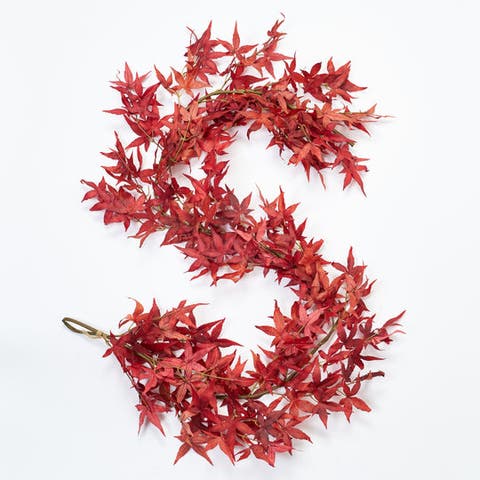 Red Japanese Maple Leaf Mantel Garland Fall Centerpiece Table Runner