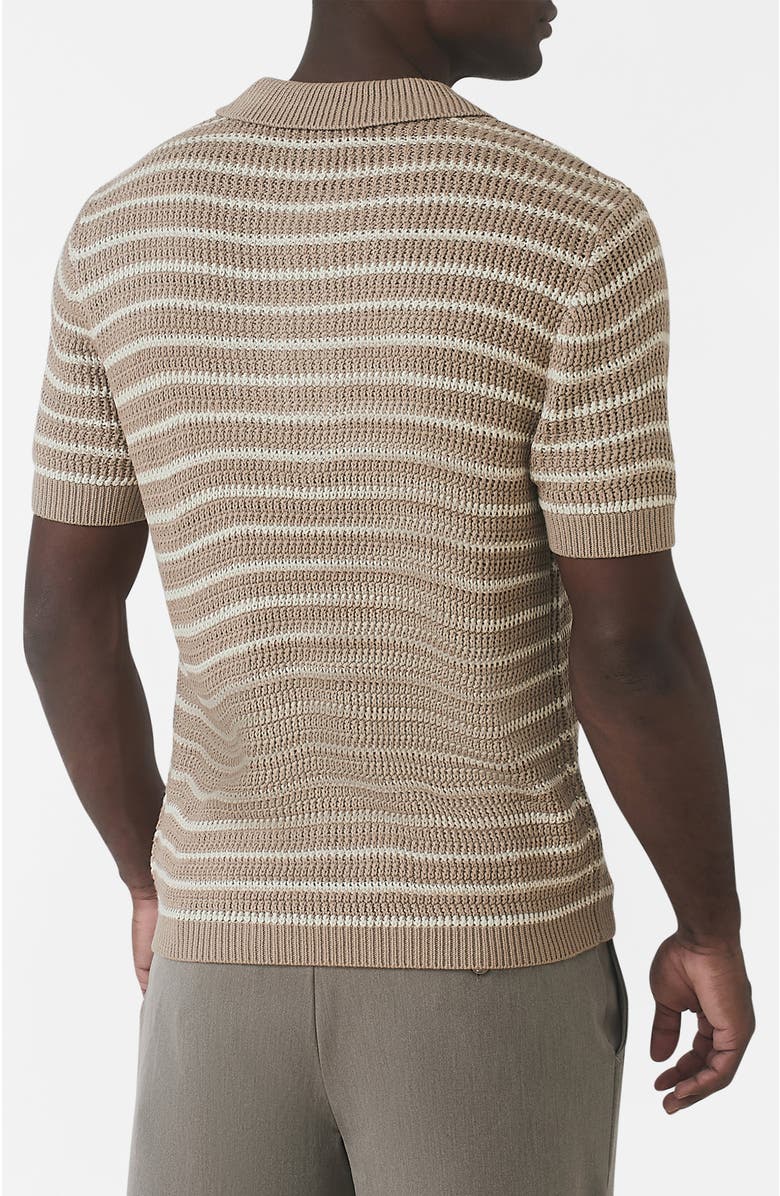 MAUVAIS Fontelina Button Placket Knit Stripe Polo, Alternate, color, Medium Beige