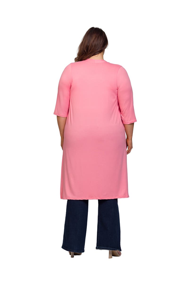 24seven Comfort Apparel Open Front Knee Length Duster Cardigan, Alternate, color, Coral