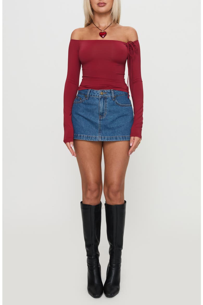 Nicolina Low Rise Denim Miniskirt, Main, color, LIGHT WASH