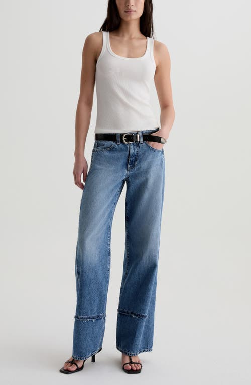 Ag Adria Colorblock Low Rise Wide Leg Jeans In Socialite In Blue