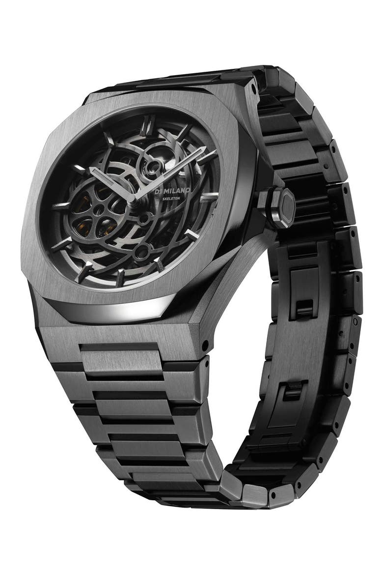Gun Metal Skeleton Bracelet Watch, 41.5mm, Alternate, color, GUN METAL