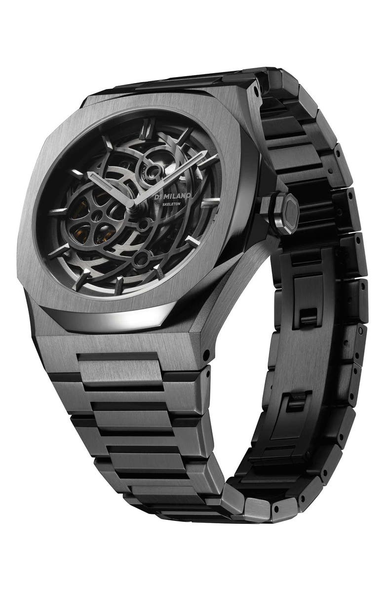D1 Milano Gun Metal Skeleton Bracelet Watch, 41.5mm, Alternate, color, Gun Metal