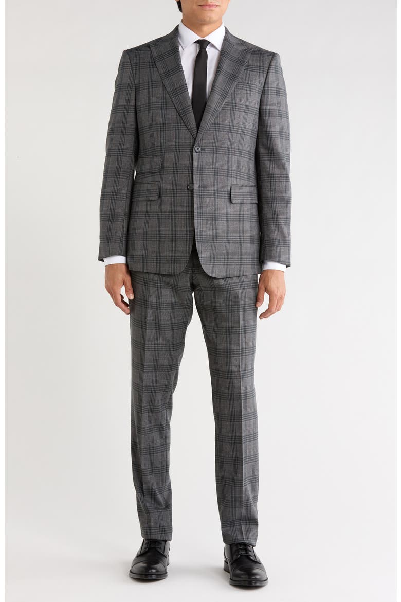 Plaid Two Button Suit, Main, color, GRAY