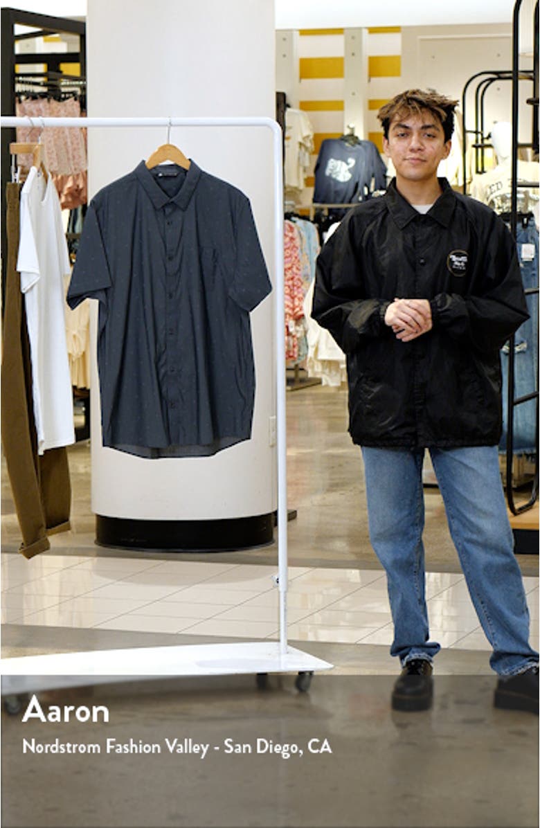 Across the Pond Geo Print Short Sleeve Stretch Button-Up Shirt, sales video thumbnail