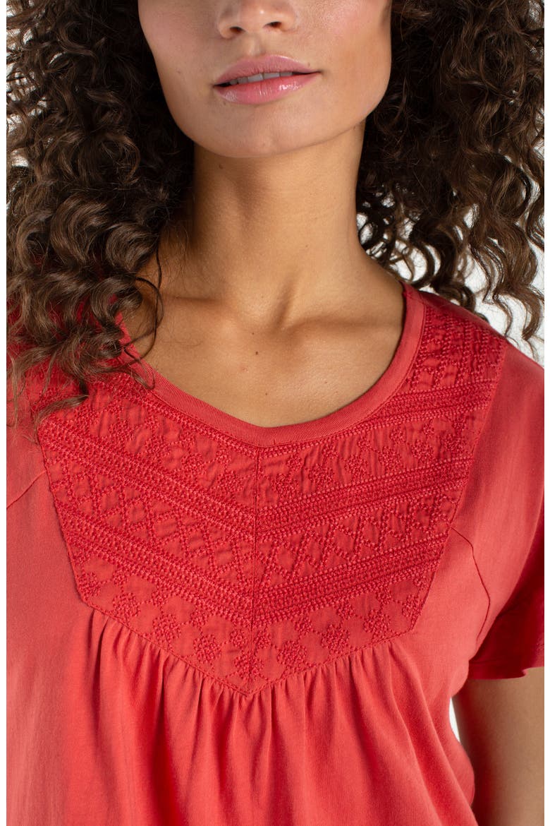 Embroidered Yoke Flutter Sleeve Top, Alternate, color, RED CLAY