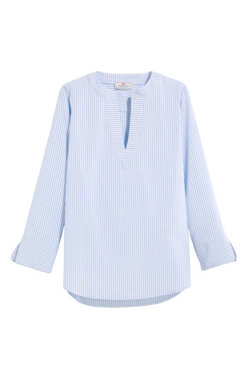 Vineyard Vines Harbor Savannah Stripe Seersucker Performance Popover Top In Seersucker-jake Blue