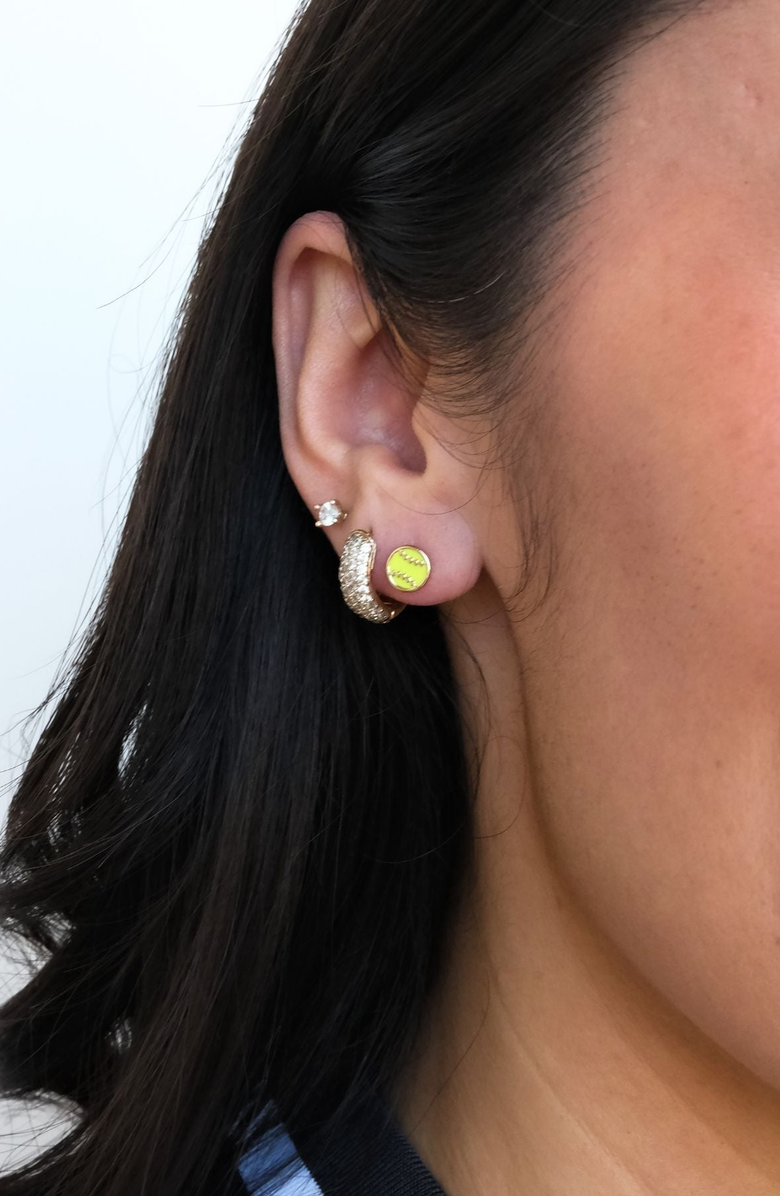 Nickel & Suede Softball Stud Earrings, Alternate, color, Clear / Gold Metal