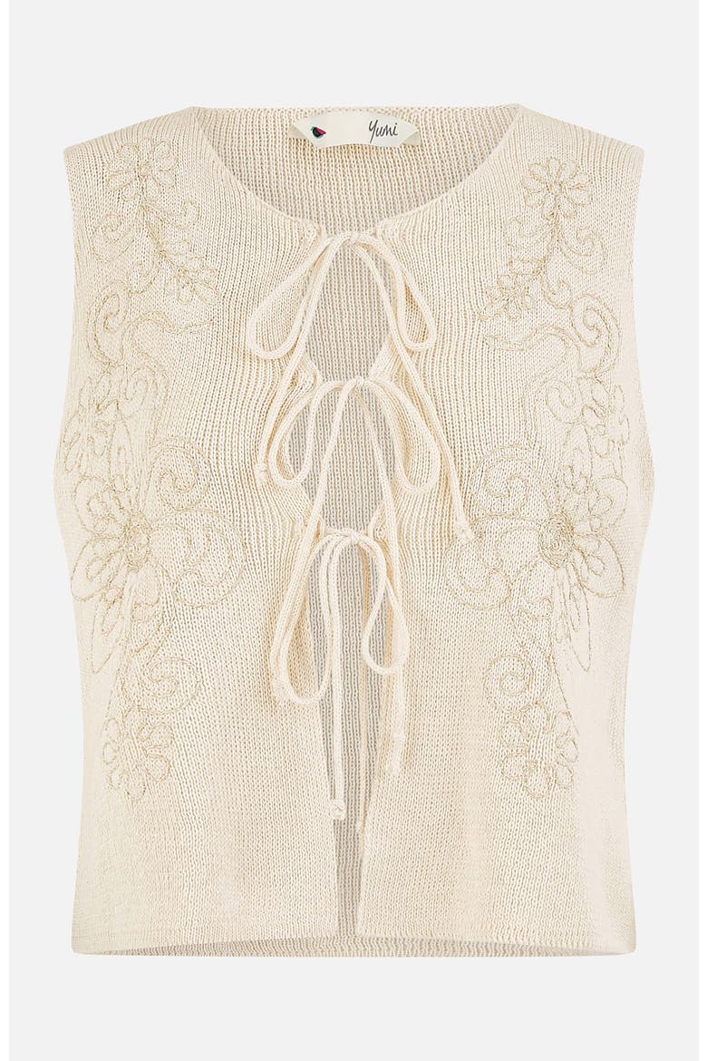 Embroidered Tie Front Waistcoat, Alternate, color, Beige