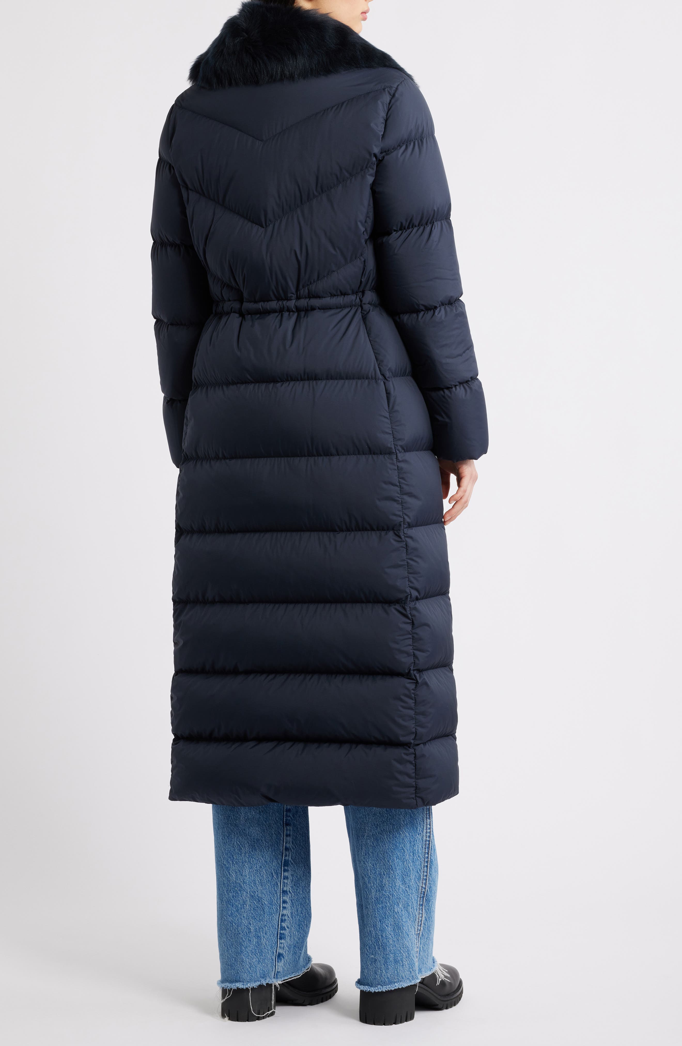 Belle Cote Down Puffer Coat with Genuine Shearling Collar (Women
