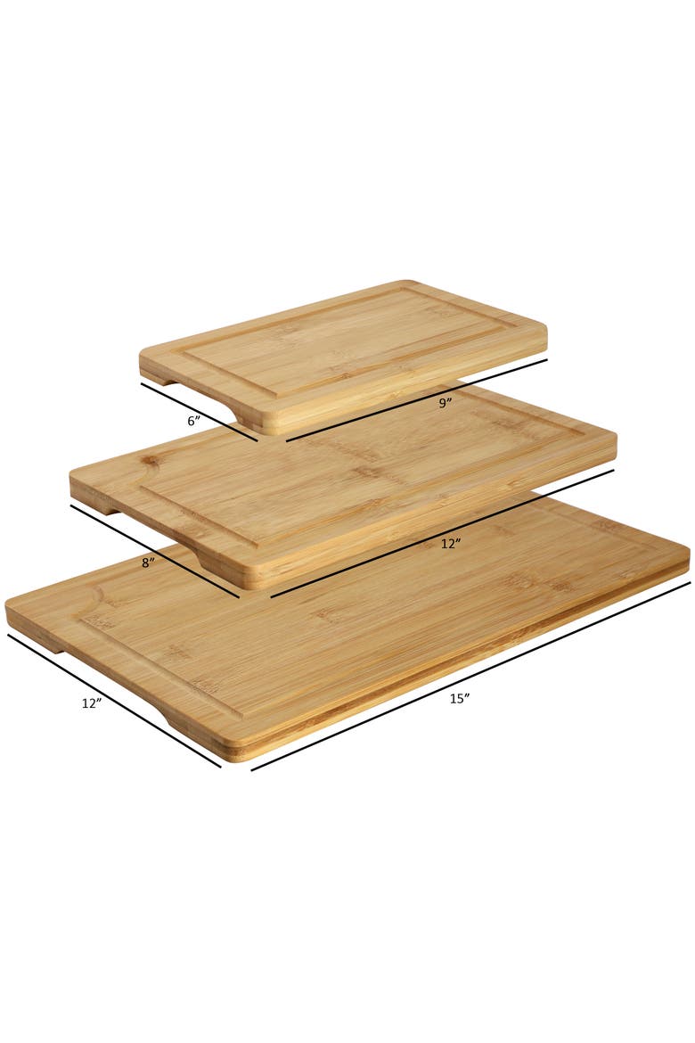 3 Piece 9 Inch, 12 Inch, and 15 Inch Wood Cutting Board, Alternate, color, Bamboo