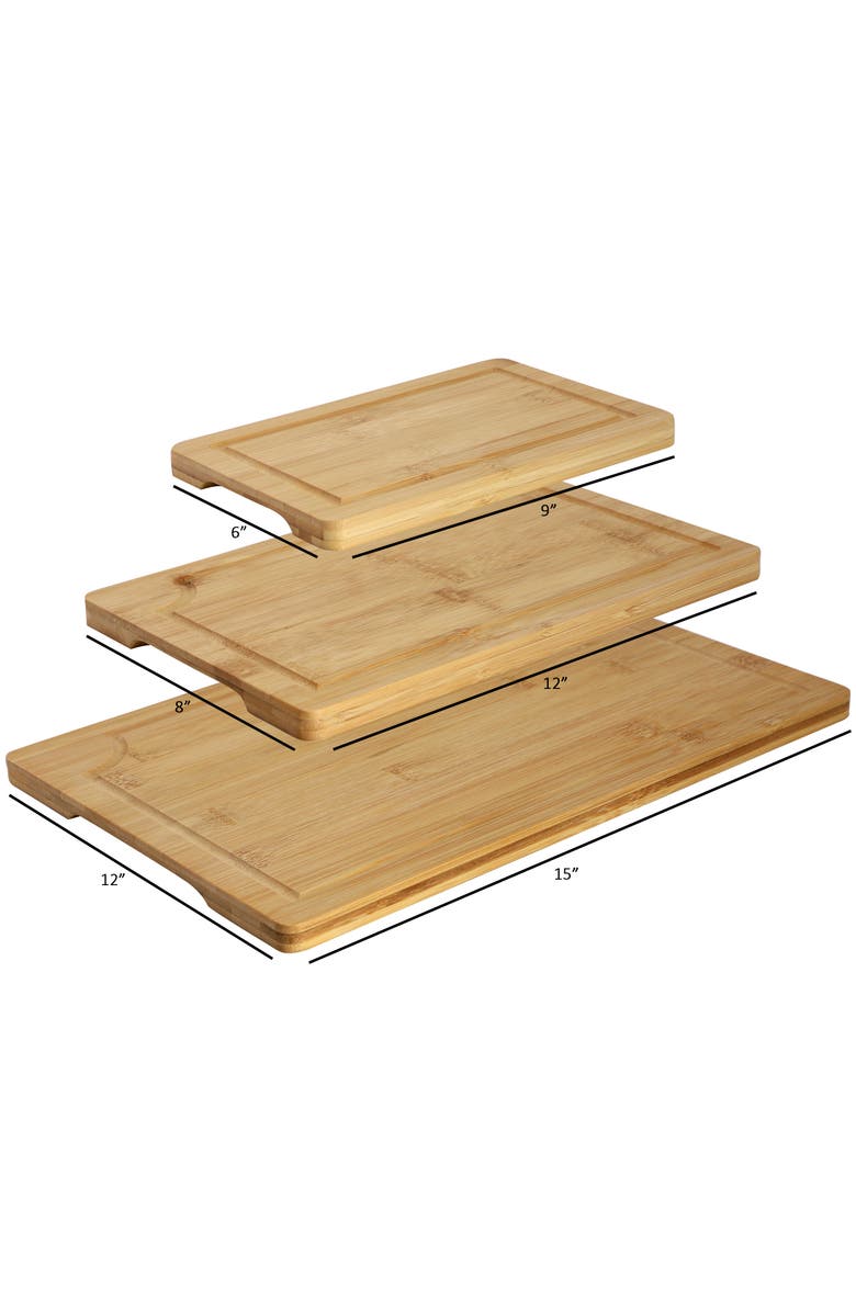 Megachef 3 Piece 9 Inch, 12 Inch, and 15 Inch Wood Cutting Board Set with Juice Grooves, Alternate, color, Bamboo