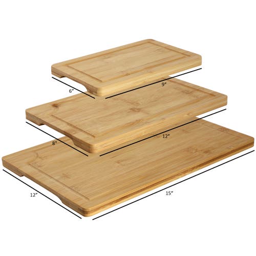 Megachef 3 Piece 9 Inch, 12 Inch, And 15 Inch Wood Cutting Board Set With Juice Grooves In Multi