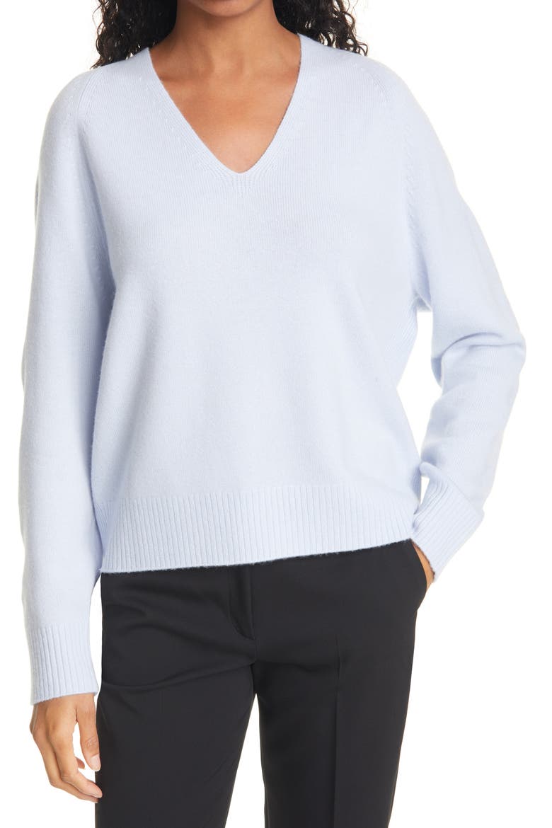 V-Neck Ribbed Wool & Cashmere Blend Sweater, Main, color, POWDER BLUE