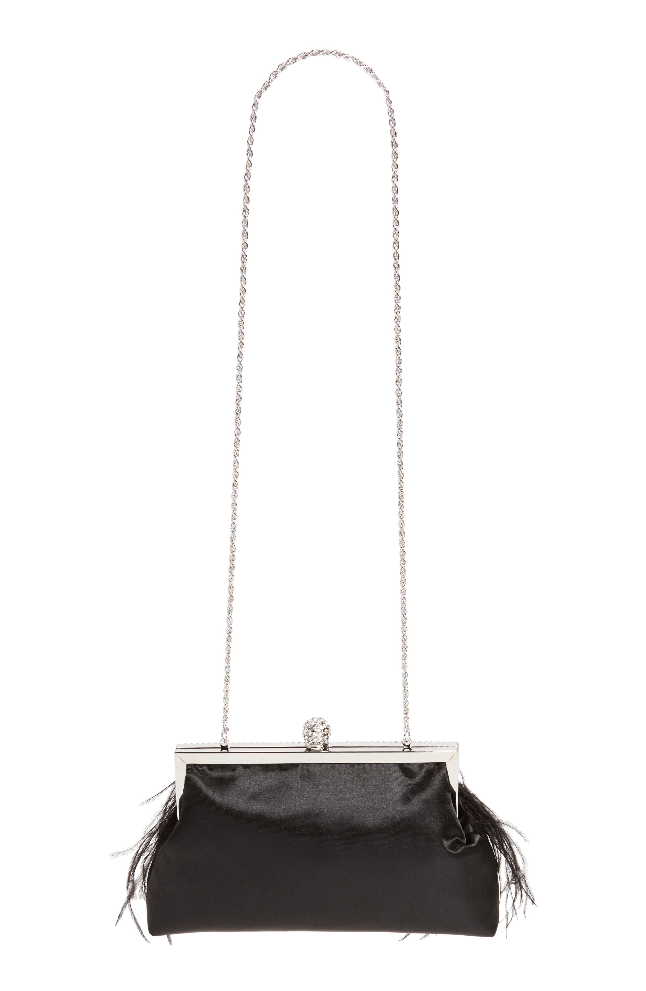 Nina Breena Feather Trim Frame Clutch, Alternate, color, 