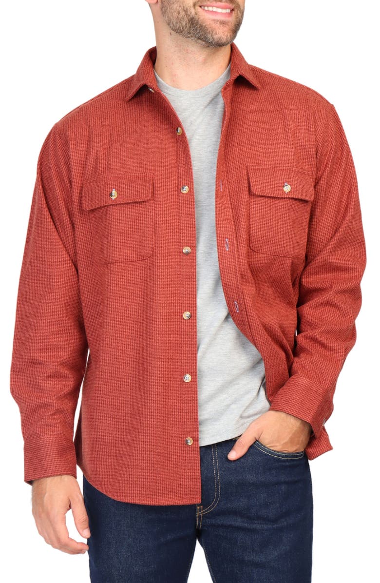 TailorByrd Micro Houndstooth Overshirt with Faux Suede Trim, Alternate, color, Burnt Orange