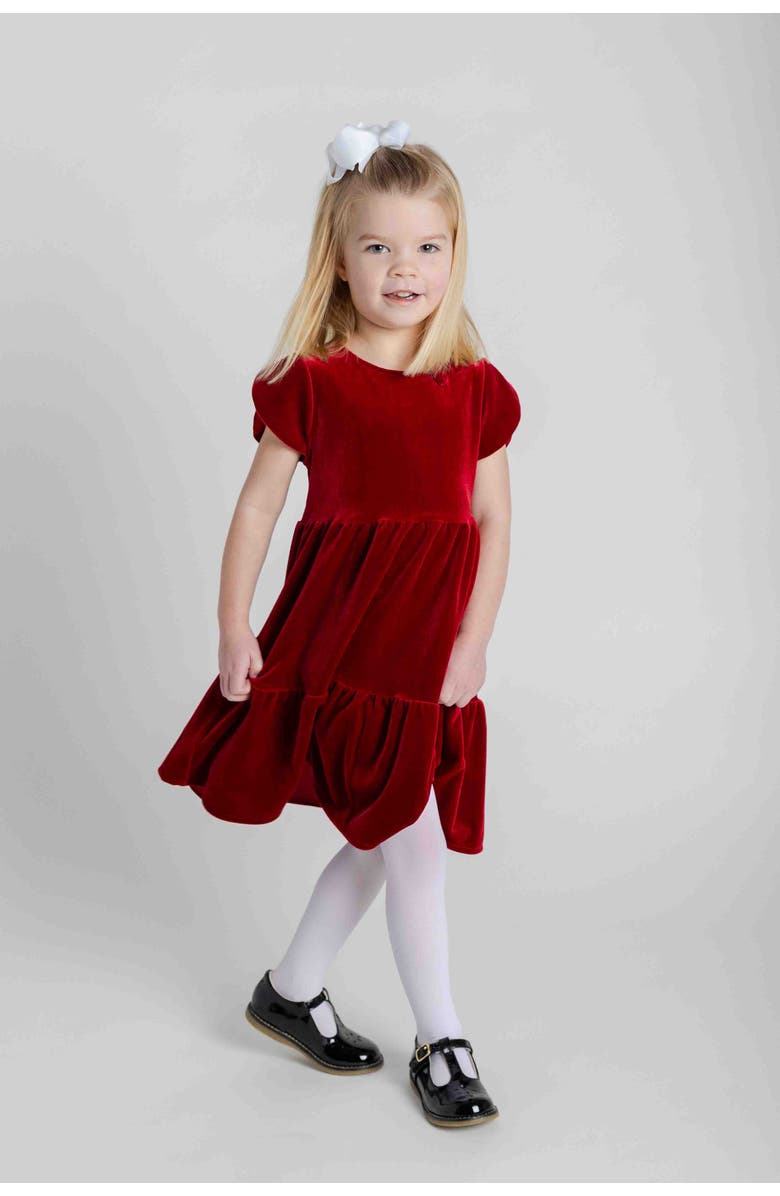 Florence Eiseman Stretch Velvet Dress With Tulip Sleeves, Alternate, color, Red