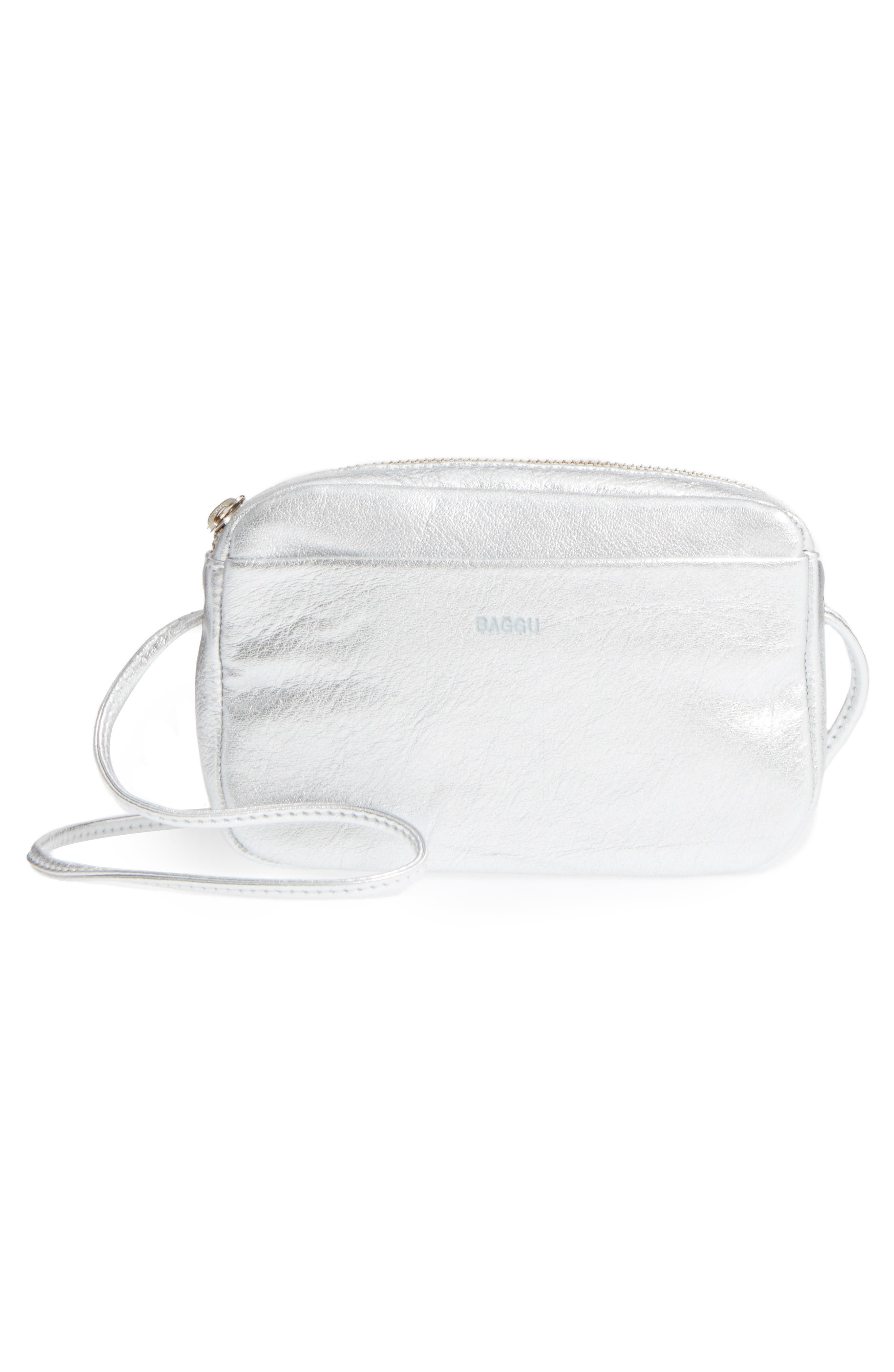 'Mini' Pebbled Leather Crossbody, Alternate, color, SILVER