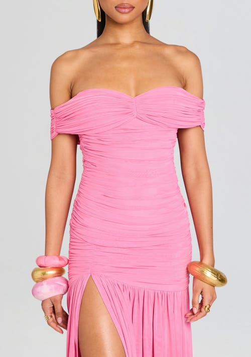 Retroféte Clementine Mesh Off The Shoulder Dress In Camellia
