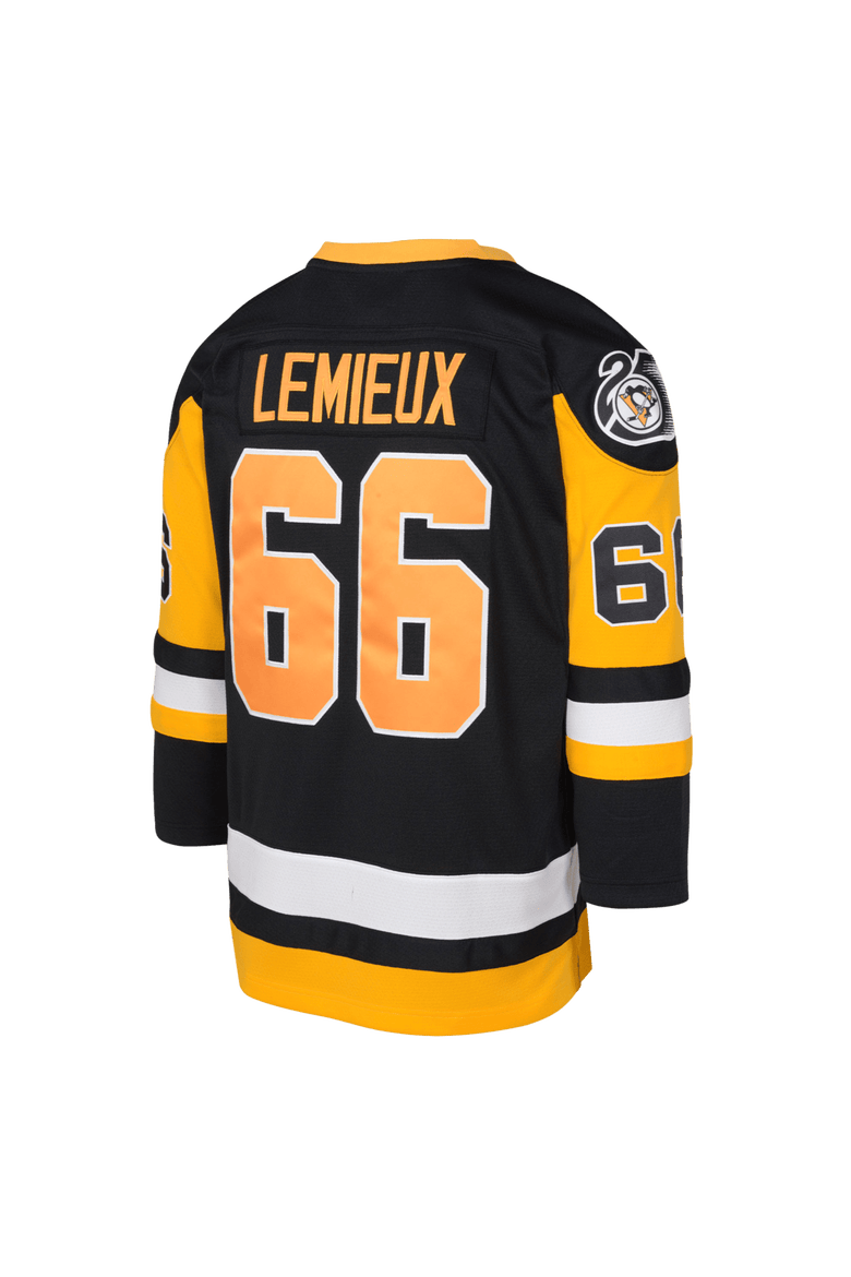 Youth Mitchell & Ness Mario Lemieux Black Pittsburgh Penguins 1991/92 Captain Patch Blue Line Player Jersey, Alternate, color, Black