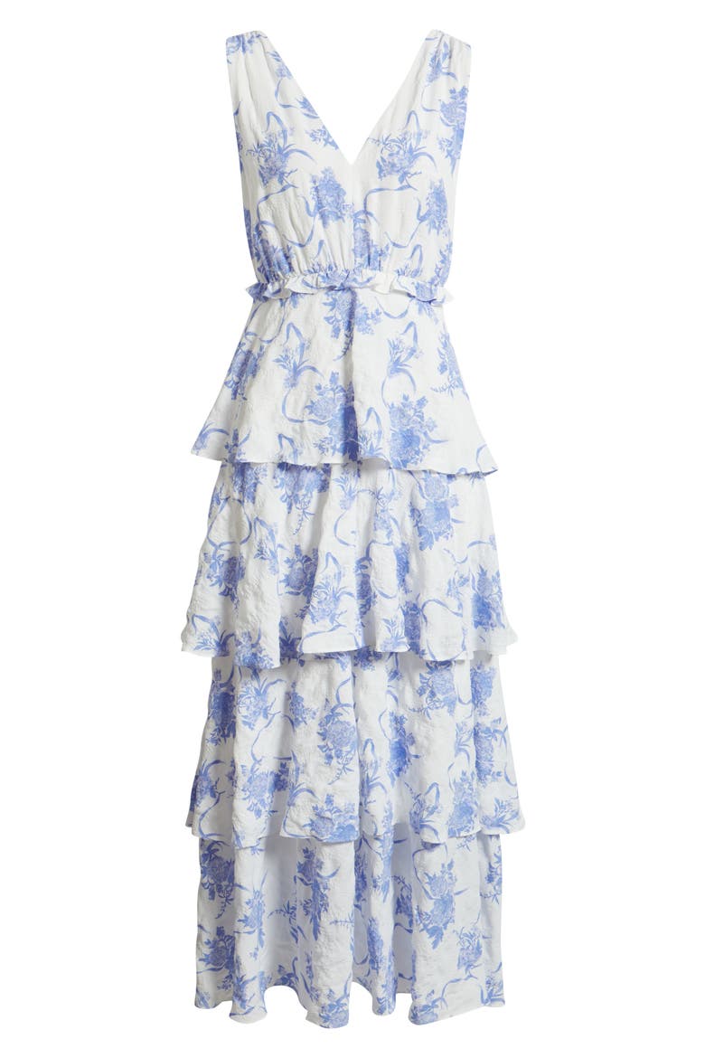 Floral Tiered Maxi Dress, Alternate, color, IVORY- BLUE ANTOINETTE FLORAL