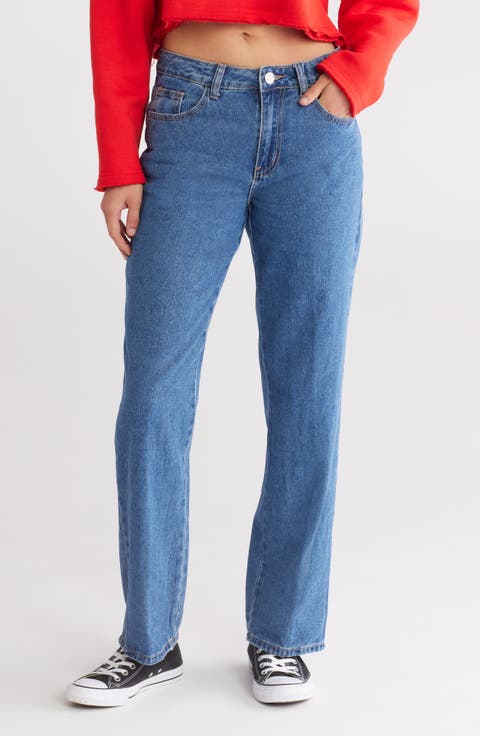 Cherry Embroidered Straight Leg Jeans