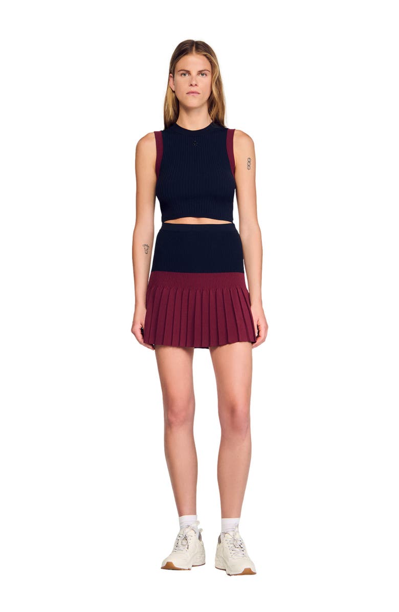 SANDRO Short two-tone pleated skirt, Alternate, color, Navy Blue