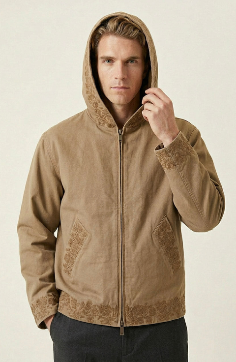 Embroidered Trim Hooded Jacket