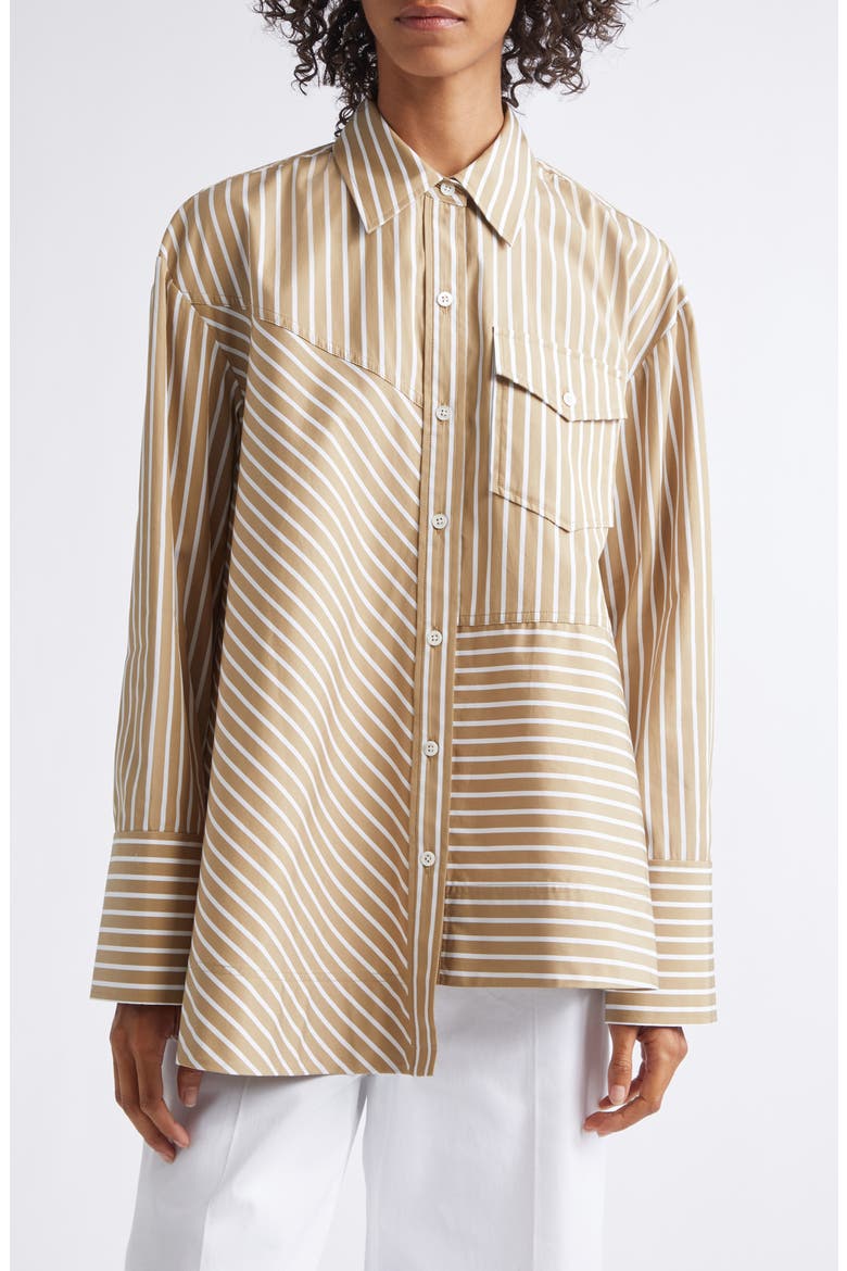 Stripe Asymmetric Shirt, Main, color, KHAKI MULTI