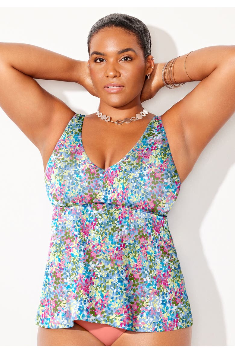 V Neck Flowy Tankini Top, Alternate, color, Floral Ditsy