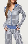 EDIKTED Meggy Colorblock Stripe Zip Hoodie