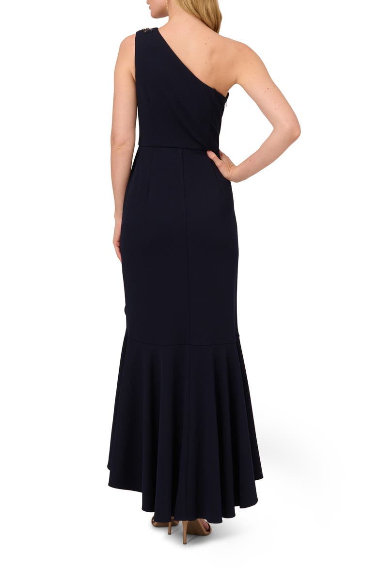 Beaded One-Shoulder Crepe Gown, Alternate, color, MIDNIGHT