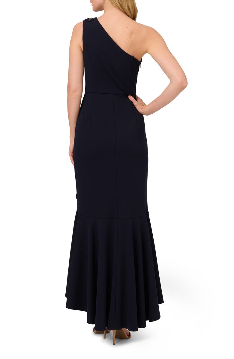 Adrianna Papell Beaded One-Shoulder Crepe Gown, Alternate, color, Midnight