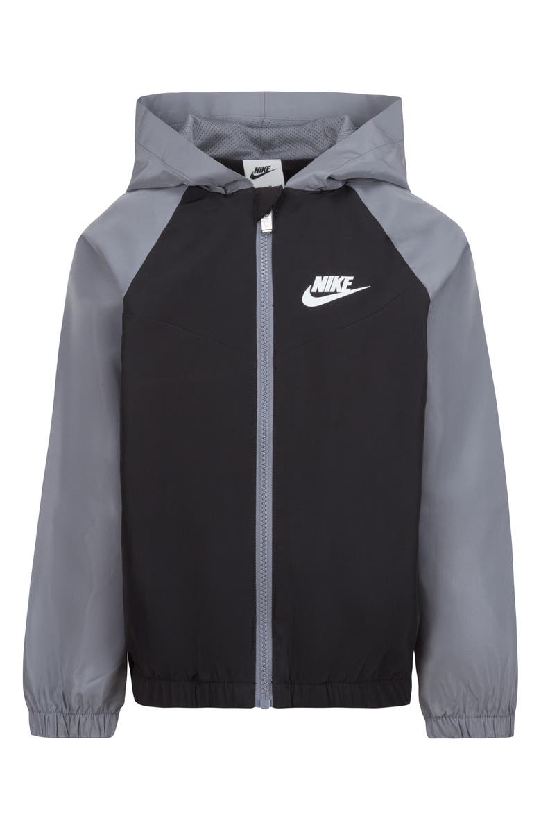 Nike Kids' Split Futura Raglan Windrunner Jacket, Main, color, Black/ Smoke Grey