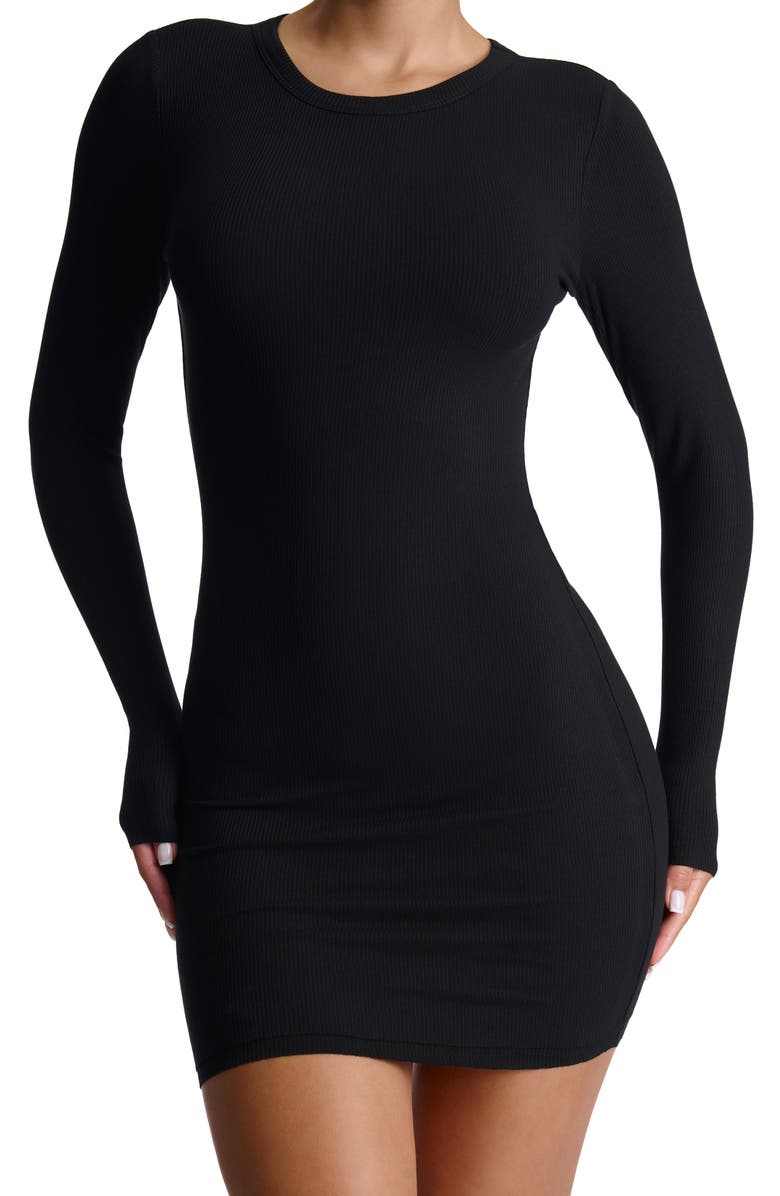 Naked Wardrobe Micro Rib Long Sleeve Body-Con Minidress, Alternate, color, 