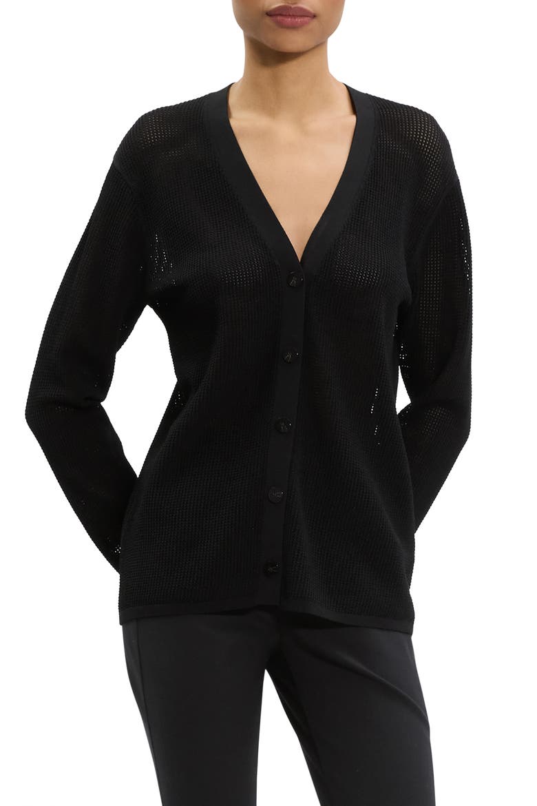 Pointelle V-Neck Cardigan, Main, color, BLACK