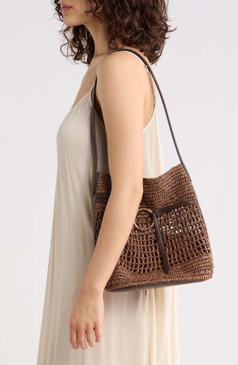 Sam Edelman Bexy Raffia Bucket Bag, Alternate, color, Brown