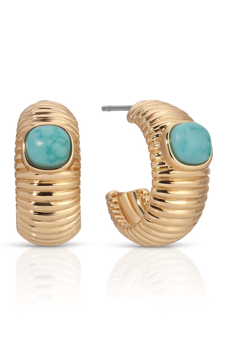 Ettika Semiprecious Stone Hoop Earrings, Main, color, Turquoise/ Gold