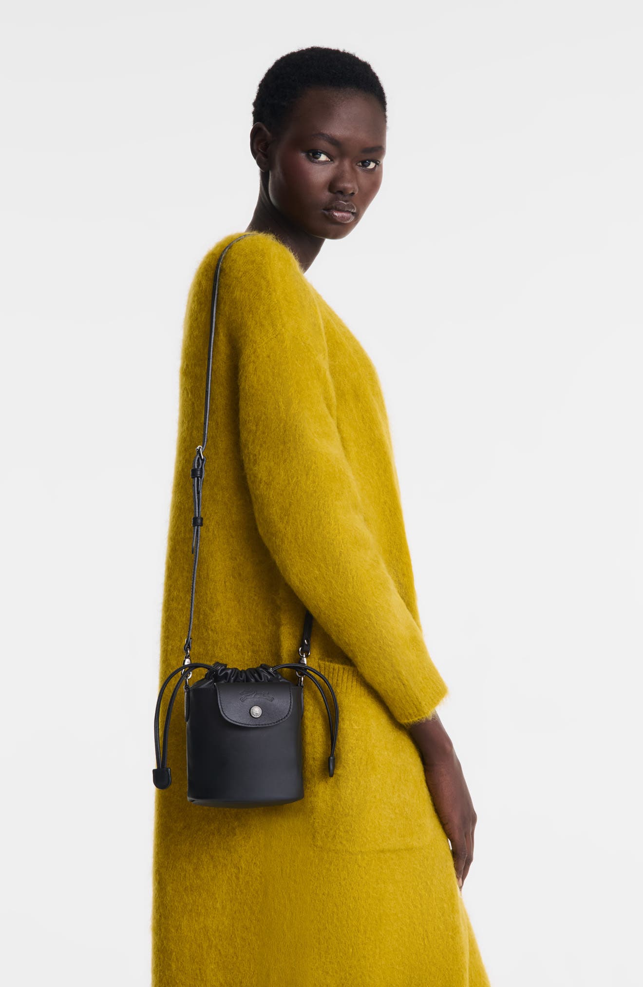 Longchamp Extra Small Le Pliage Xtra Leather Bucket Bag, Alternate, color, Black