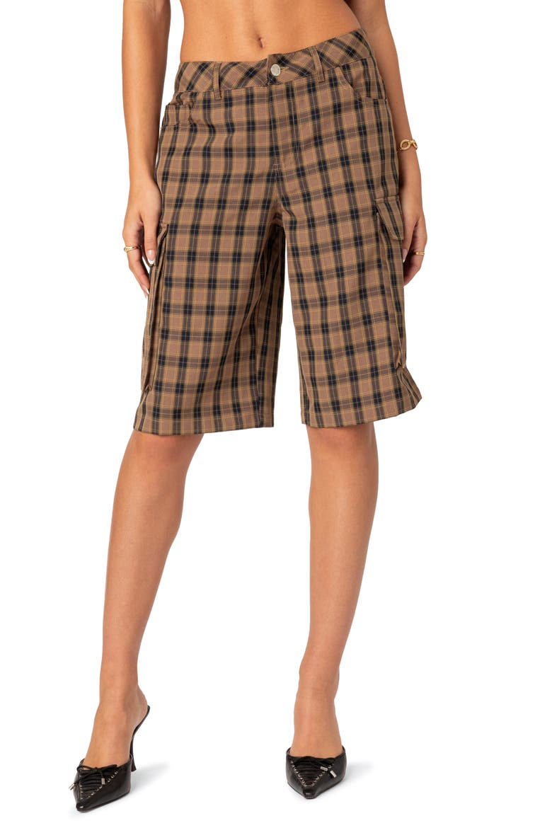 Plaid Cargo Shorts, Main, color, BROWN/ BLACK MIX