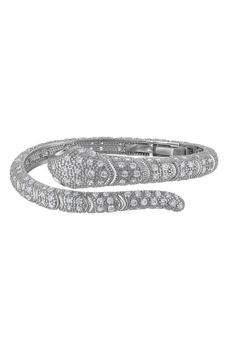 FZN Pavé Cubic Zirconia Snake Hinged Bracelet, Main, color, Silver