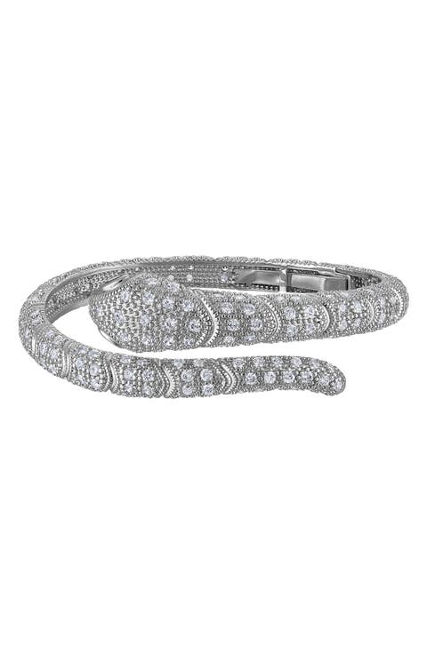 Pavé Cubic Zirconia Snake Hinged Bracelet